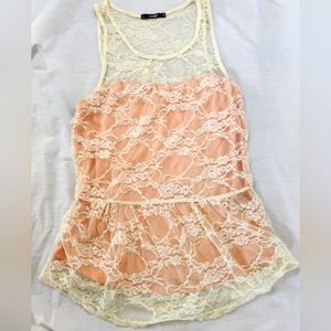 PAPAYA Cream Lace with Coral Pink Lining Tank Top Size Large